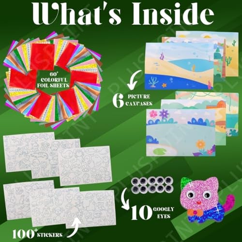 PLUSPOINT Foil Art Kit for Kids Animals Theme 100+ Foam Stickers Arts and Crafts, No Mess Art for Kids, Fun Craft Kits & Supplies, DIY Creative Activities, Travel Toys Gifts for Girls & Boys Ages 5+ - Image 2