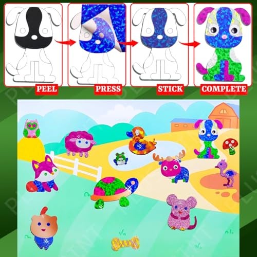 PLUSPOINT Foil Art Kit for Kids Animals Theme 100+ Foam Stickers Arts and Crafts, No Mess Art for Kids, Fun Craft Kits & Supplies, DIY Creative Activities, Travel Toys Gifts for Girls & Boys Ages 5+ - Image 4