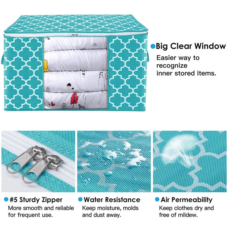 الحكمة والحياة أكياس تخزين Wiselife سعة 100 لتر، 4 عبوات كبيرة لتنظيم الملابس وحاويات تخزين لألحفة الفراش، منظم قابل للطي مع مقبض معزز، نافذة شفافة، سحابات قوية باللون الأخضر - Image 5