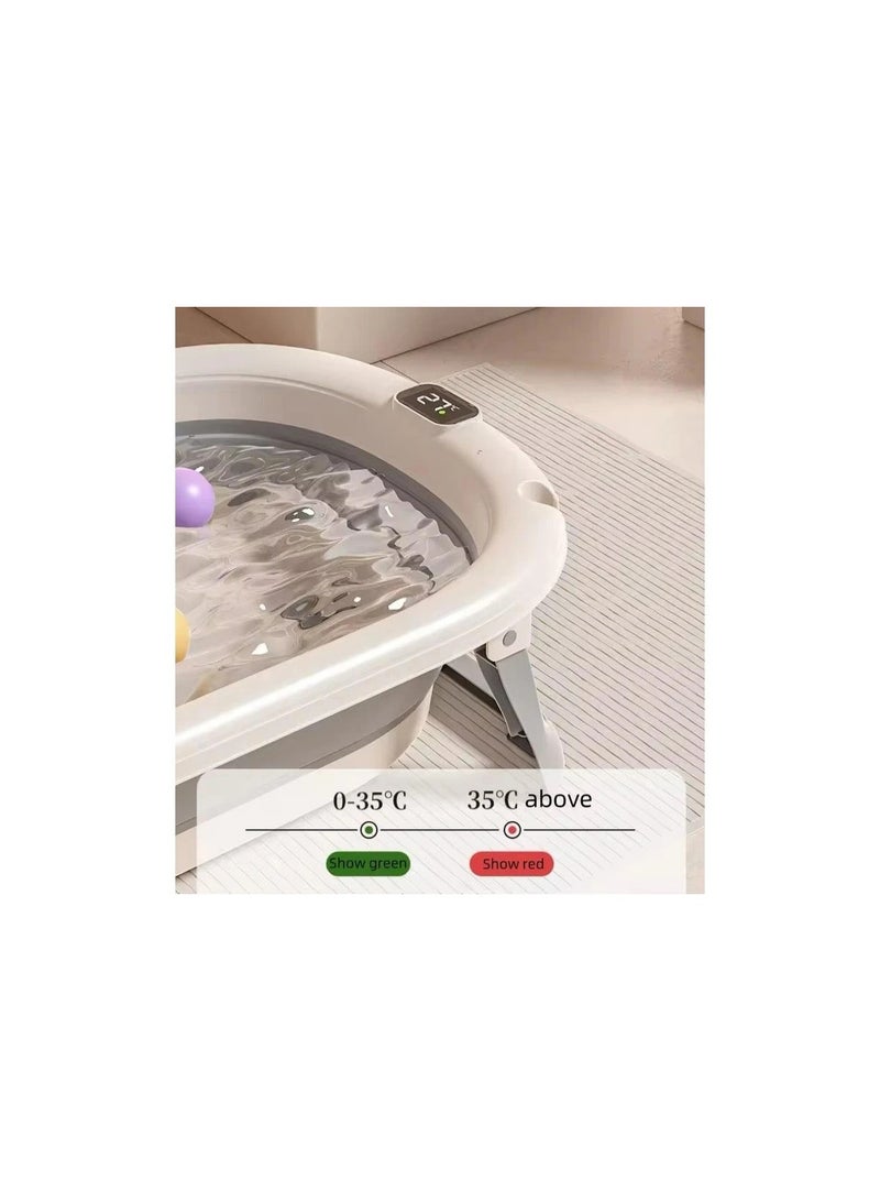 Baby bathtub with digital thermometer, drain plug, and hanging ring; foldable, travel-friendly, non-slip bathtub; gray. - Image 5