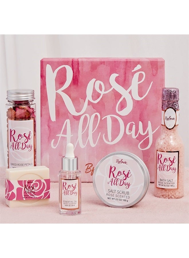 Generic BFF LOVE 6Pcs Spa Gifts for Women, Bath Gift Set, Rose Gift Baskets for Women, Spa Kit with Essential Rose Oil, Bath Salt, Soap, Natural Petals, Mothers Day Gifts for Her 