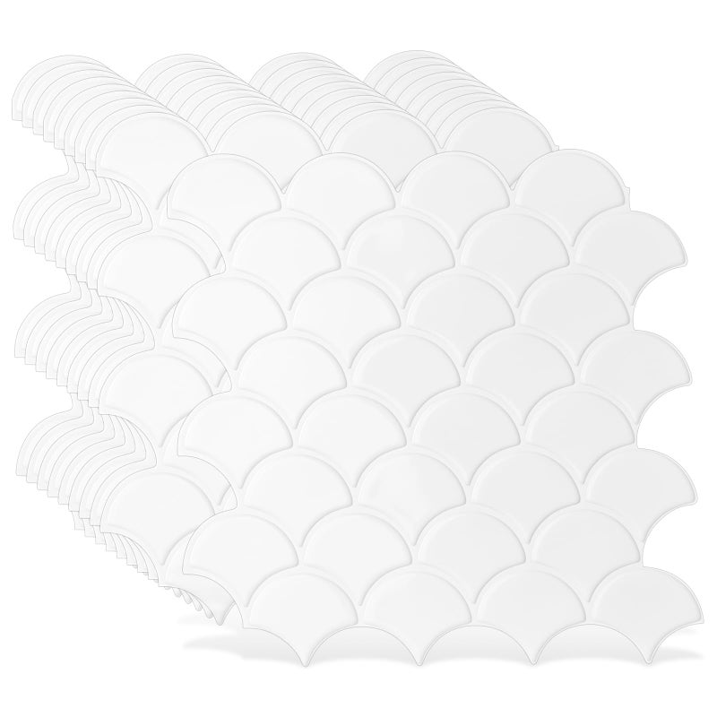 AdoDecor Peel and Stick Tile for Kitchen Backsplash, Grand Fish Scale Fan Shape Stick on Tiles, Self Adhesive Backsplash Tiles (Whtie). - Image 1