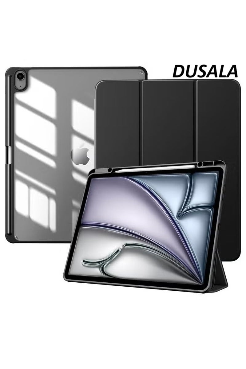 DUSALA Protective Case for iPad Air 13-inch (M3/M2, 2025/2024) – Slim Stand Cover with Pencil Holder, Auto Wake/Sleep Function, Magnetic Closure & Clear Transparent Back Shell – Lightweight, Shockproof, and Scratch-Resistant – Premium Black Design - Image 1