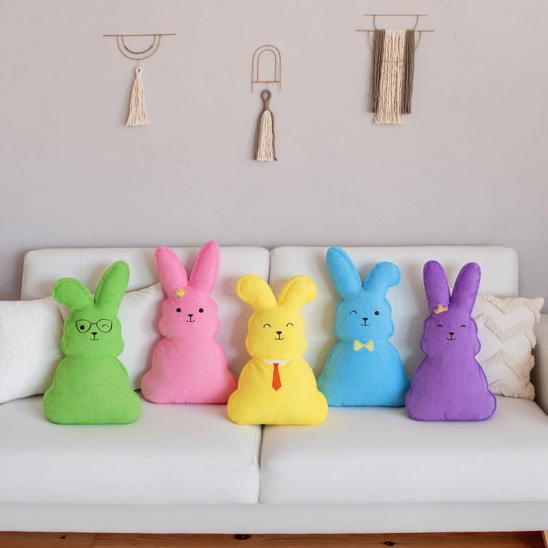 Threehoney 5 Pcs 14.17 Inch Easter Bunny Throw Pillows Rabbit Shaped Throw Pillows Easter Plush Bunny Stuffed Animals Soft Decorative Cushion for Couch Sofa Bed Decor - Image 2