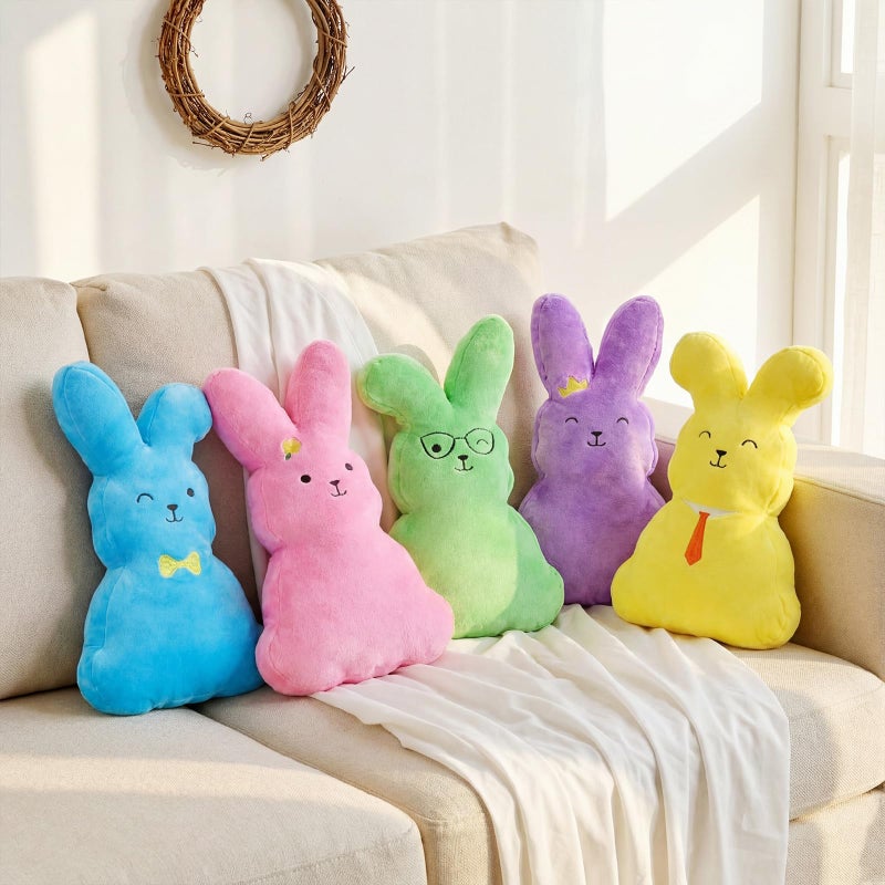 Threehoney 5 Pcs 14.17 Inch Easter Bunny Throw Pillows Rabbit Shaped Throw Pillows Easter Plush Bunny Stuffed Animals Soft Decorative Cushion for Couch Sofa Bed Decor - Image 3