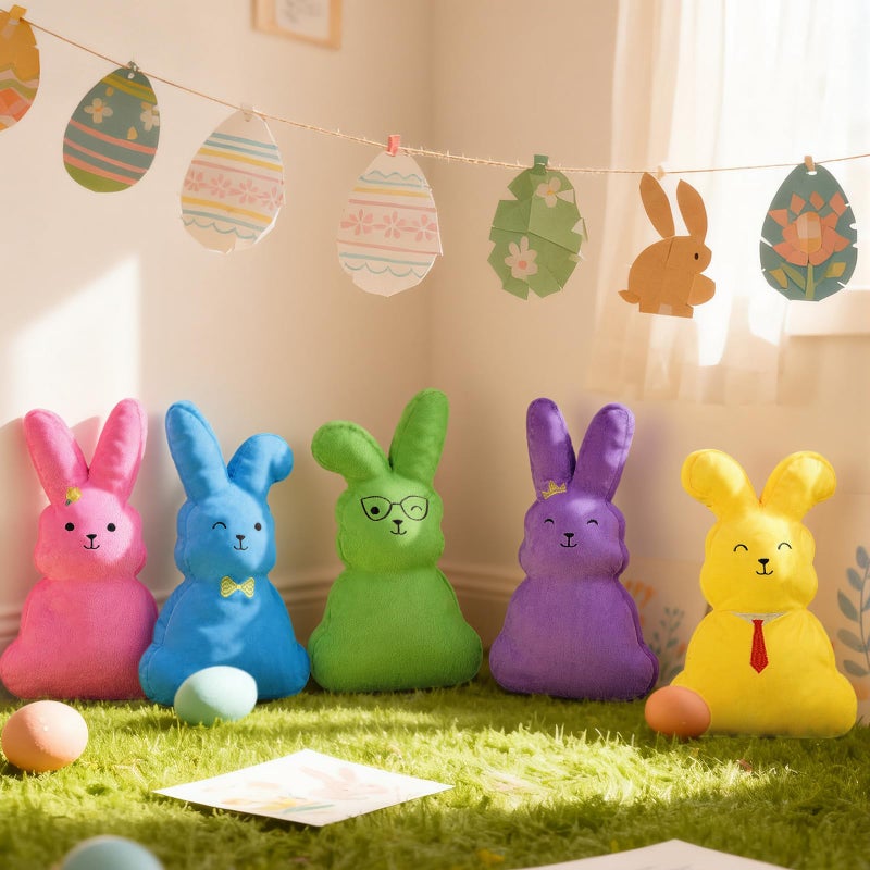 Threehoney 5 Pcs 14.17 Inch Easter Bunny Throw Pillows Rabbit Shaped Throw Pillows Easter Plush Bunny Stuffed Animals Soft Decorative Cushion for Couch Sofa Bed Decor - Image 5
