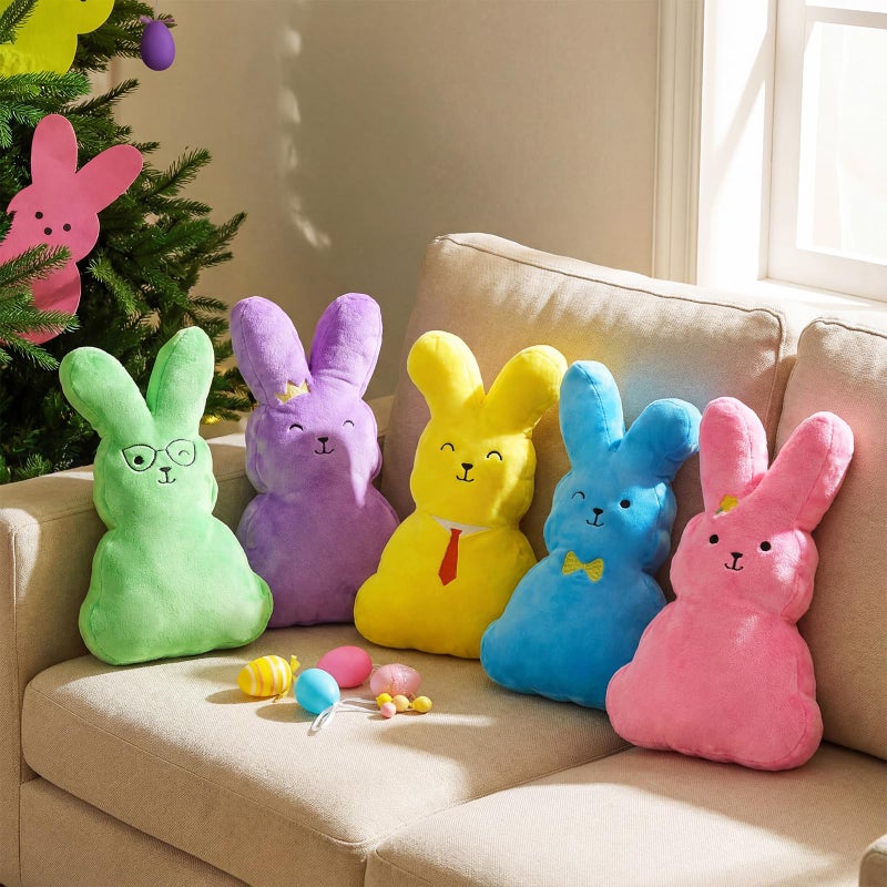 Threehoney 5 Pcs 14.17 Inch Easter Bunny Throw Pillows Rabbit Shaped Throw Pillows Easter Plush Bunny Stuffed Animals Soft Decorative Cushion for Couch Sofa Bed Decor - Image 1