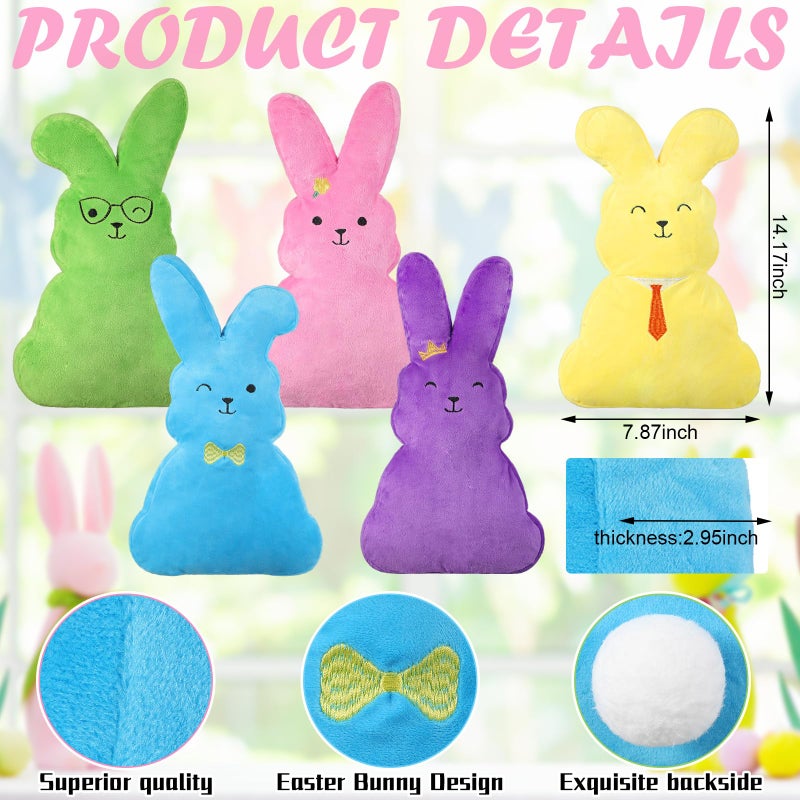 Threehoney 5 Pcs 14.17 Inch Easter Bunny Throw Pillows Rabbit Shaped Throw Pillows Easter Plush Bunny Stuffed Animals Soft Decorative Cushion for Couch Sofa Bed Decor - Image 4