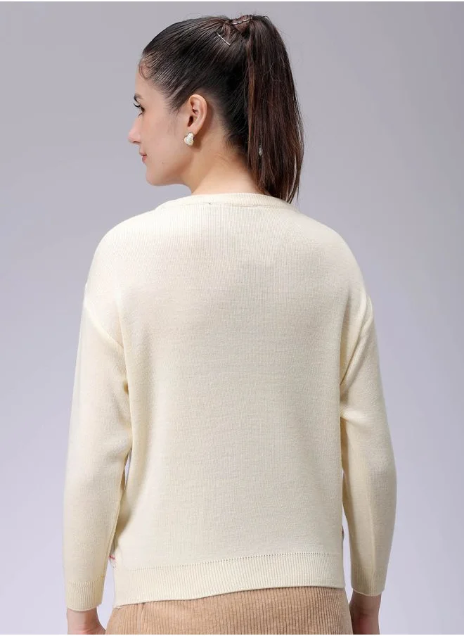 Freehand Women Relaxed Fit Argyle Regular Sweater
