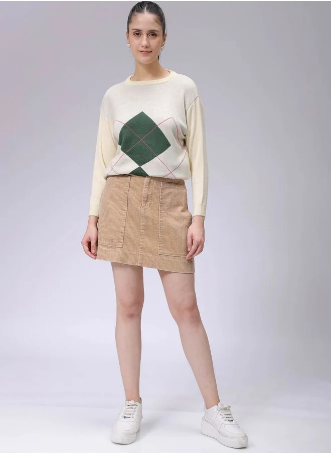 Freehand Women Relaxed Fit Argyle Regular Sweater