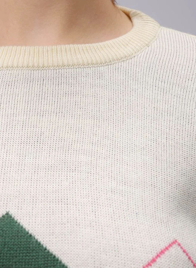مرفوعة Women Relaxed Fit Argyle Regular Sweater