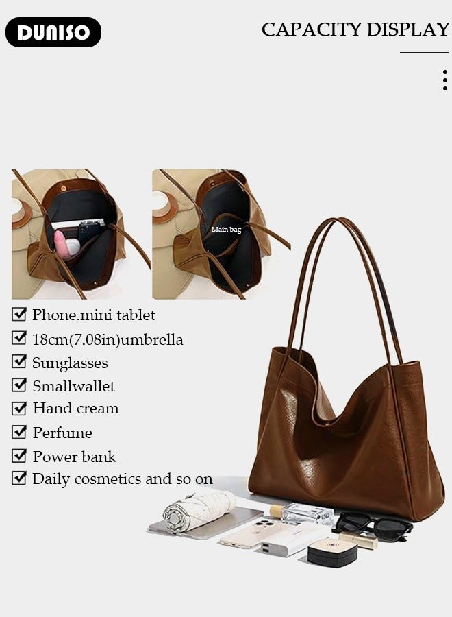DUNISO Women's Shoulder Tote Bag Faux Leather Handbag For Women Large Capacity Bucket Bag Fashionable Travel Messenger Shoulder Bag For Ladies Girls College Students - Image 5
