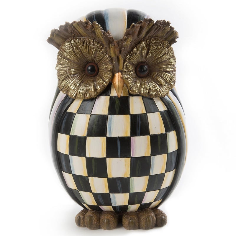 MACKENZIECHILDS Owl Fall Owl Decor for Home BlackandWhite Courtly Check