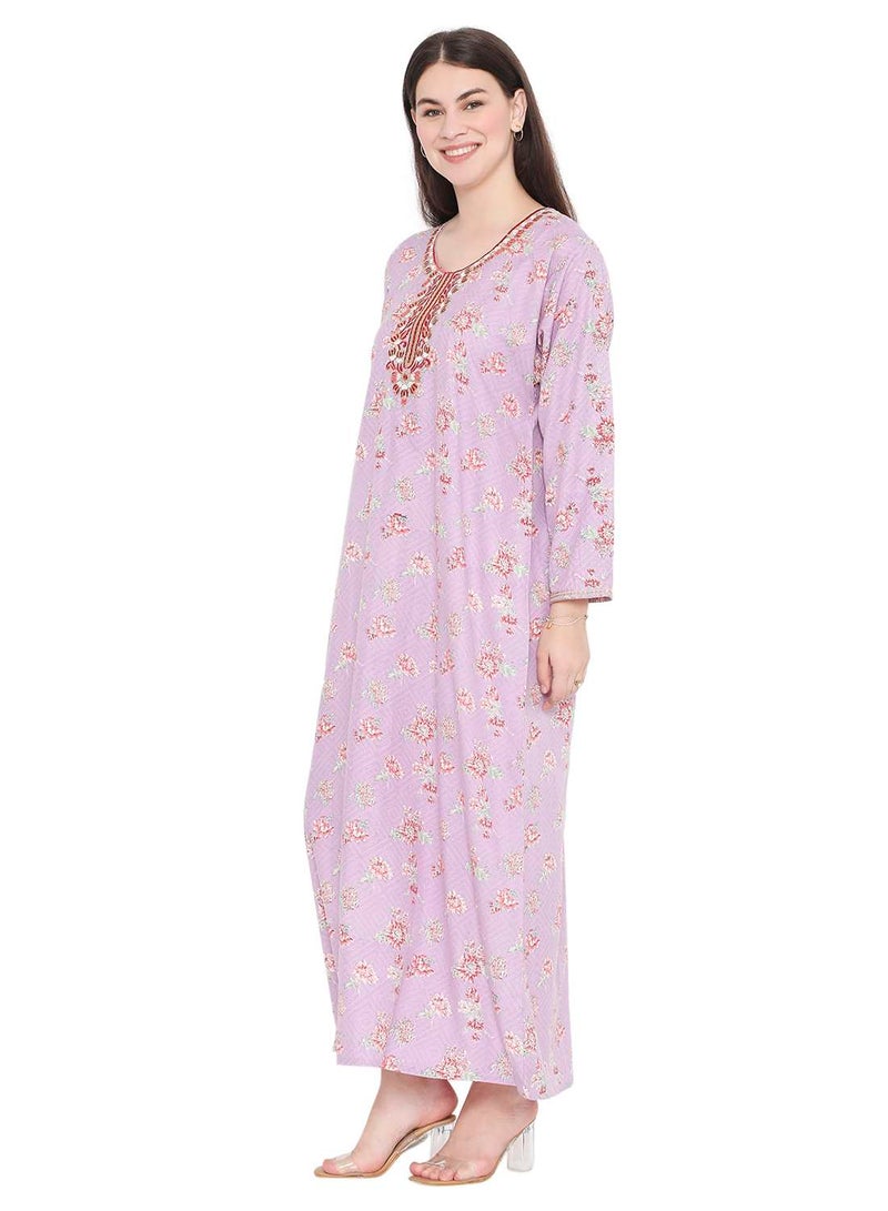UNIQUE NECK THREAD EMBROIDERY LONG FULL SLEEVES PRINTED ARABIC KAFTAN JALABIYA DRESS