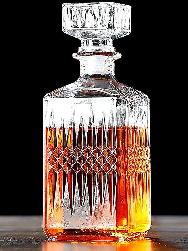 STAR WORK Star Work 1 Litre Whiskey Bottle Decanter for Whisky Scotch, Liquor, Vodka, Wine or Bourbon | Irish Cut | Food Grade Bpa Free | Airtight Cap with Silicon Grip (1000 ML Wine Decanter) - Glass  - Image 1