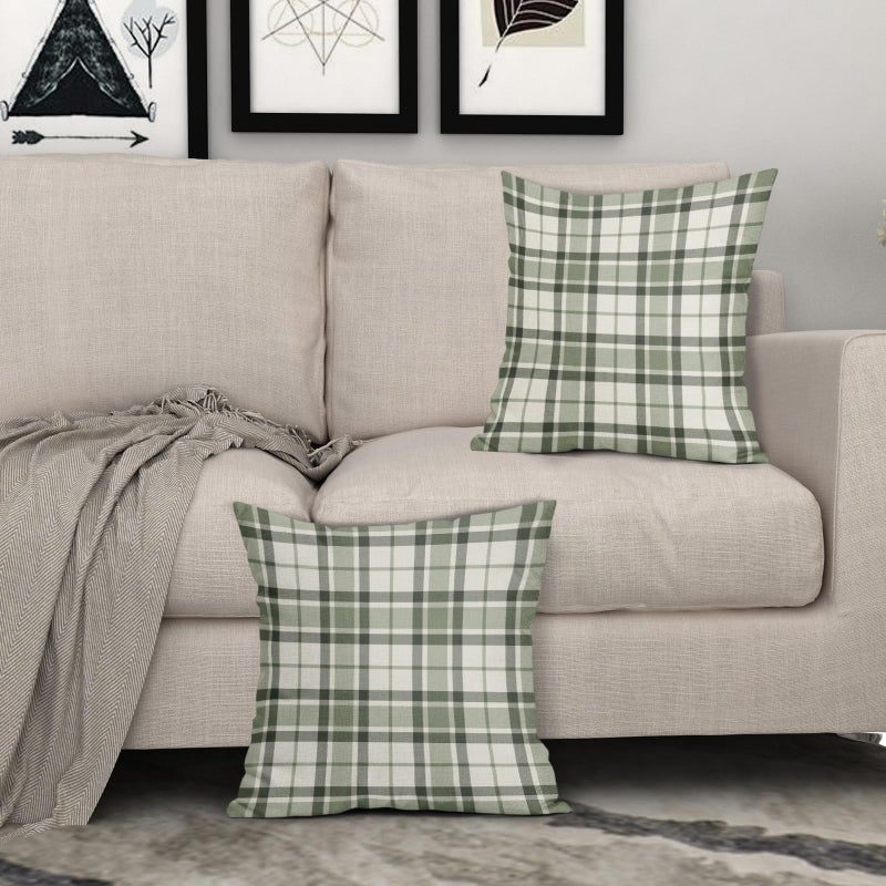 Aytipun Sage Green Plaid Pillow Covers 18x18 Set of 2 Grey Cream Buffalo Plaid Tartan Print Spring Decorative Outdoor Pillowcases Farmhouse Rustic Throw Cushion Case Decor for Home Couch Sofa Bed - Image 3