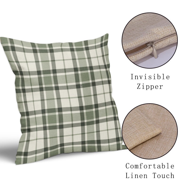 Aytipun Sage Green Plaid Pillow Covers 18x18 Set of 2 Grey Cream Buffalo Plaid Tartan Print Spring Decorative Outdoor Pillowcases Farmhouse Rustic Throw Cushion Case Decor for Home Couch Sofa Bed - Image 4
