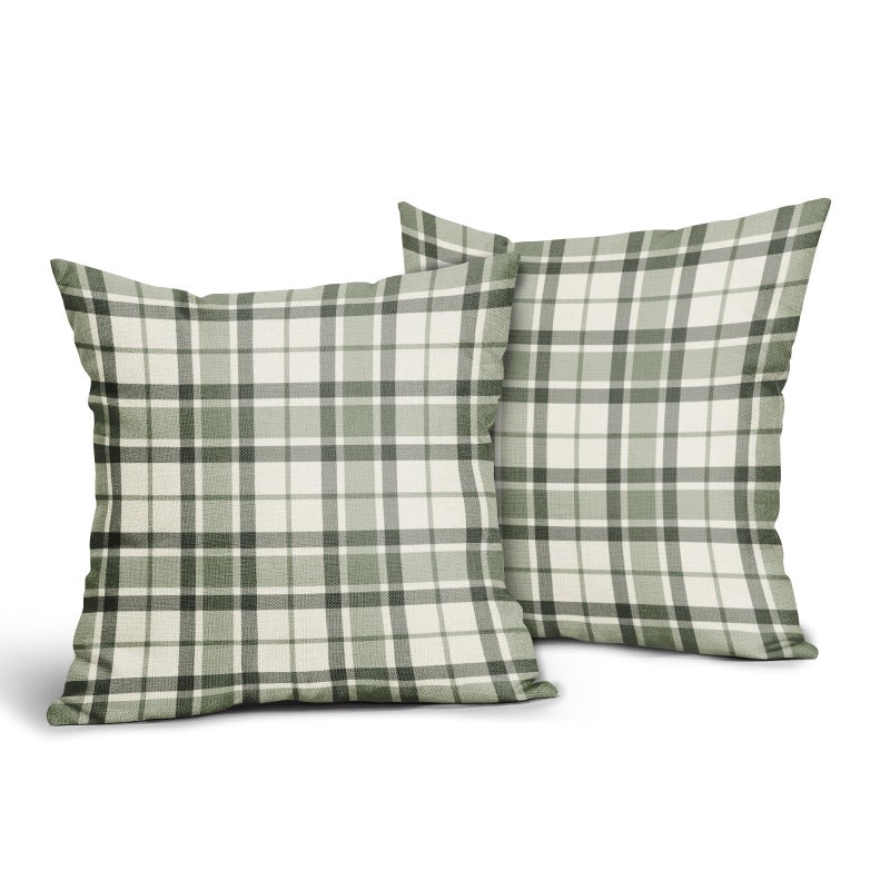 Aytipun Sage Green Plaid Pillow Covers 18x18 Set of 2 Grey Cream Buffalo Plaid Tartan Print Spring Decorative Outdoor Pillowcases Farmhouse Rustic Throw Cushion Case Decor for Home Couch Sofa Bed - Image 2