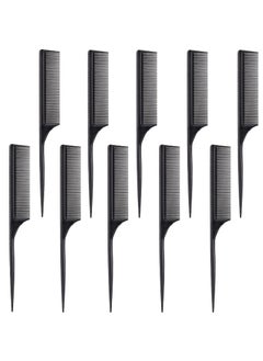 Leinuosen 10 Pcs Rat Tail Comb Styling Carbon Heat Resistant Anti Static Teasing Comb for Back Root Tease Adding Volume Evening Styling(Black)
