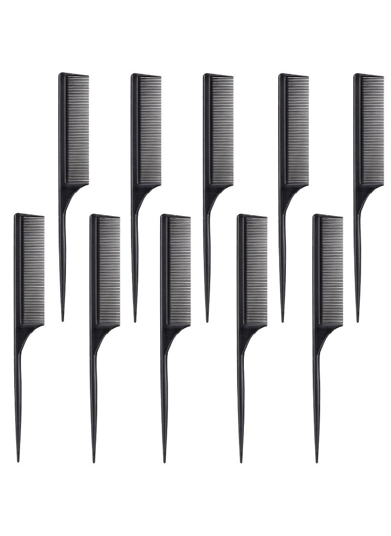 Leinuosen Leinuosen 10 Pcs Rat Tail Comb Styling Carbon Heat Resistant Anti Static Teasing Comb for Back Root Tease Adding Volume Evening Styling(Black) 