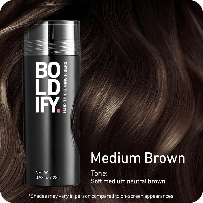 BOLDIFY Hair Fibers (28g) - Fill In Thinning and Fine Hair for an Instantly Fuller, Thicker Look - 14 Shades for Women & Men - Medium Brown - Image 2