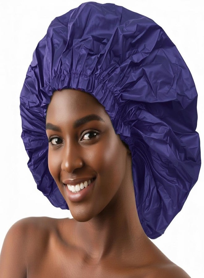 DONNA Super Jumbo Shower Cap - Comfortable Elastic Band, 100% Waterproof Hair Cap for Long Hair, Braids & Thick Styles, Reusable Big Shower Cap for Women, Keeps Hair Dry & Protected, NAVY - Image 1