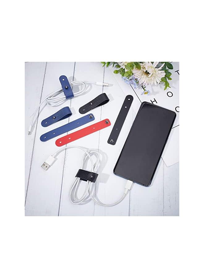 S-TOP 20PCS 5 Colors Reusable Leather Cable Straps Fastening Ties Cord Organizer Pu Leather Cable Clips Wire Management with Alloy Snap Buttons for Travel Home School Office Daily Supplies - Image 4