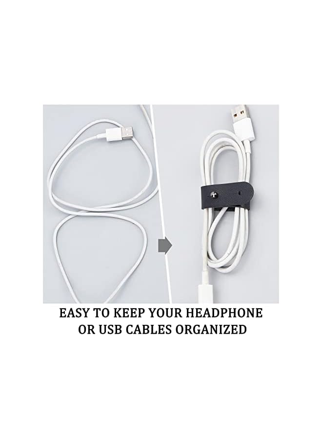 S-TOP 20PCS 5 Colors Reusable Leather Cable Straps Fastening Ties Cord Organizer Pu Leather Cable Clips Wire Management with Alloy Snap Buttons for Travel Home School Office Daily Supplies - Image 3