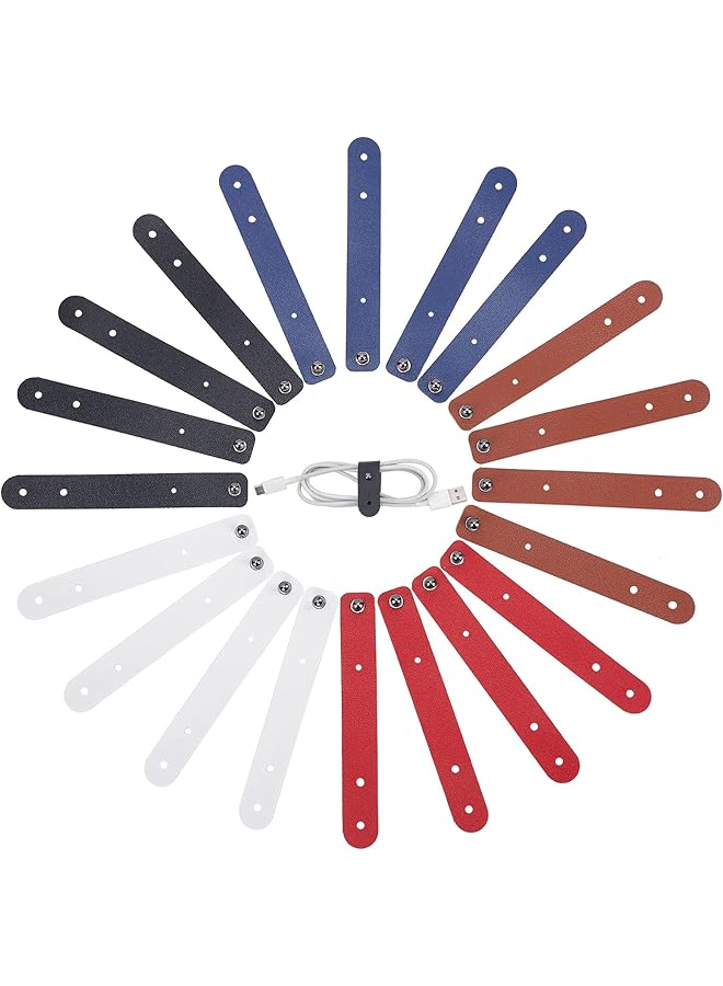 S-TOP 20PCS 5 Colors Reusable Leather Cable Straps Fastening Ties Cord Organizer Pu Leather Cable Clips Wire Management with Alloy Snap Buttons for Travel Home School Office Daily Supplies - Image 1