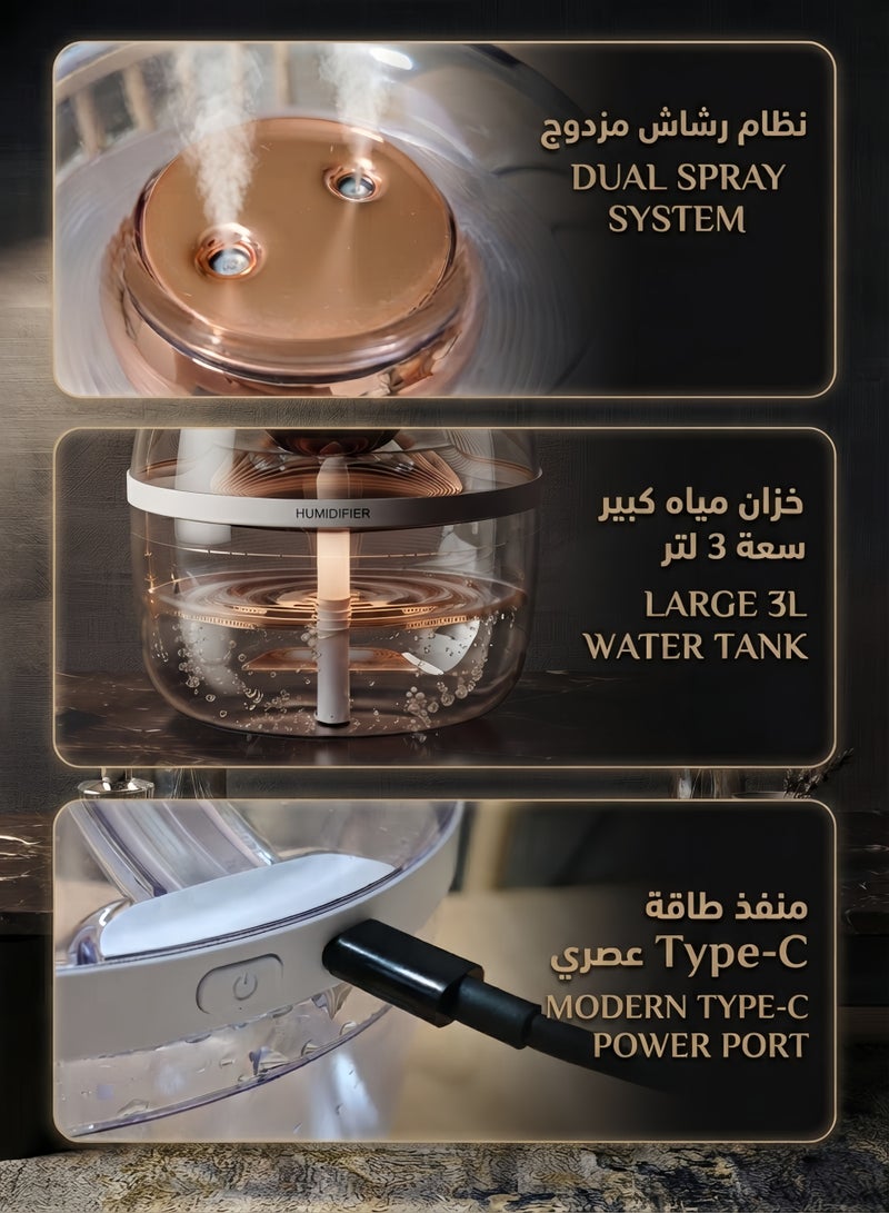 3L Humidifier & Aroma Diffuser With Light,Air Purifier for Room – Cool Mist Essential Oil Diffuser with Dual Nozzles,Quiet Operation up to 20H, Auto Shut-Off, Scented Fragrance with Light, Transparent Design - Image 3