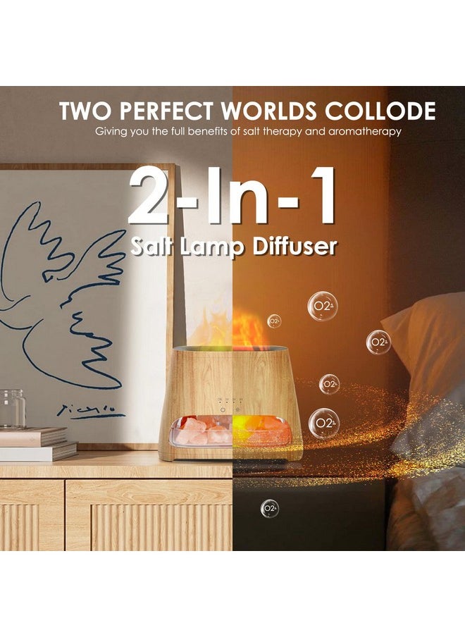 salking 2In1 Ultrasonic Essential Oil Diffuser & Himalayan Salt Lamp Aromatherapy Diffuser Cool Mist Humidifier With Auto Off Function 100% Pure Himalayan Pink Salt Rock 150Ml (Wooden Grain)  - Image 3