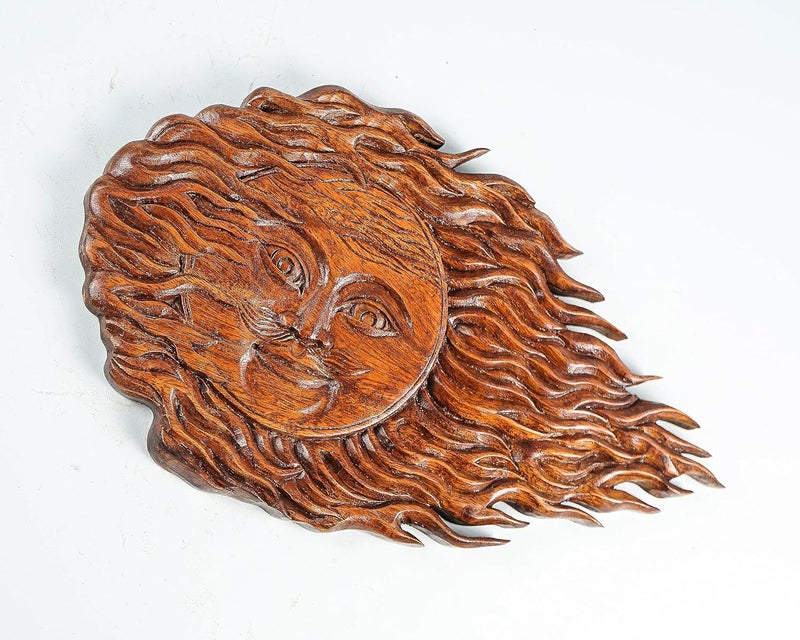 kveer SS Art Solid Wood Sun Wall Art Wood Carving Room Decor Honey Finish - Image 2