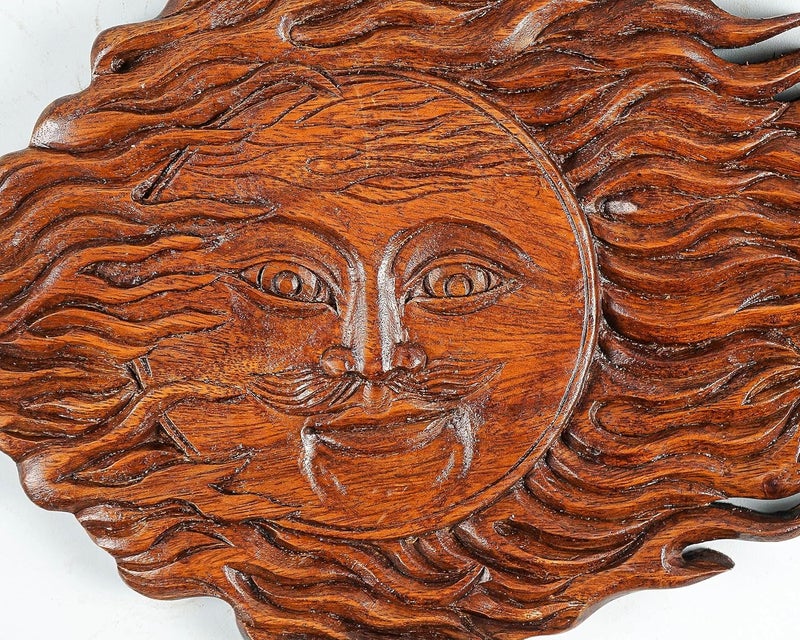 kveer SS Art Solid Wood Sun Wall Art Wood Carving Room Decor Honey Finish - Image 4