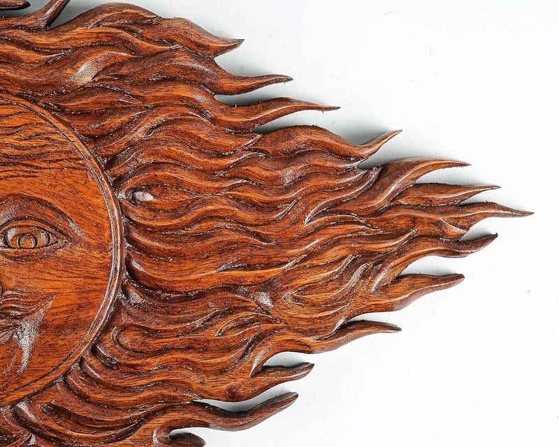 kveer SS Art Solid Wood Sun Wall Art Wood Carving Room Decor Honey Finish - Image 3