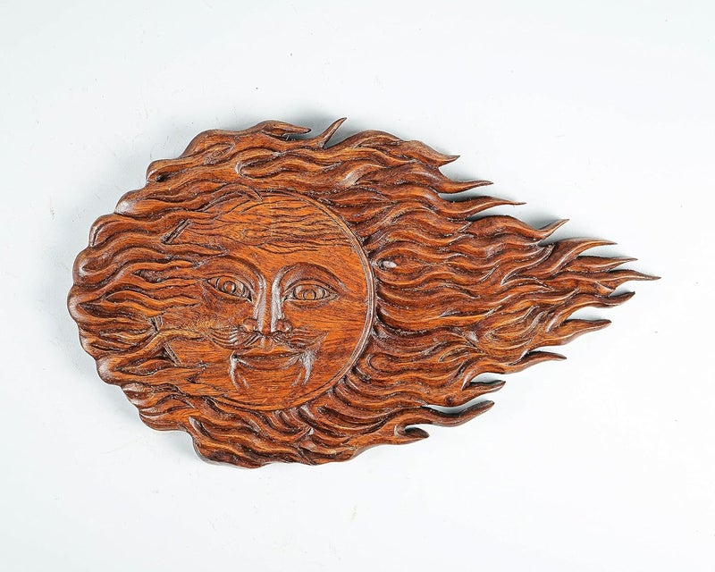 kveer SS Art Solid Wood Sun Wall Art Wood Carving Room Decor Honey Finish - Image 1