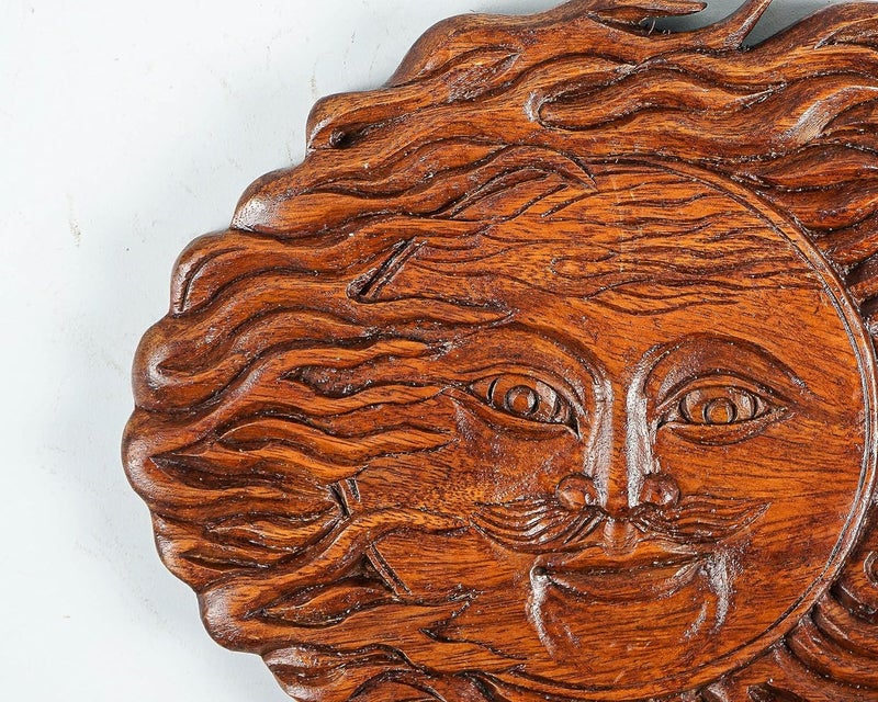 kveer SS Art Solid Wood Sun Wall Art Wood Carving Room Decor Honey Finish - Image 5