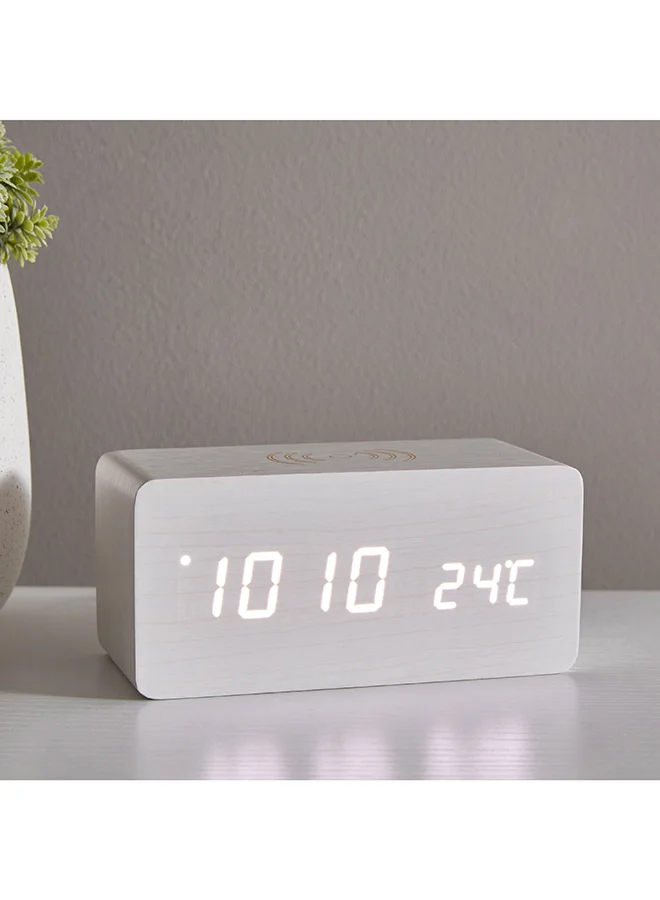 Home Box Espiri LED Wooden Clock with Bluetooth Speaker and Voice Control 15 x 7 x 7 cm