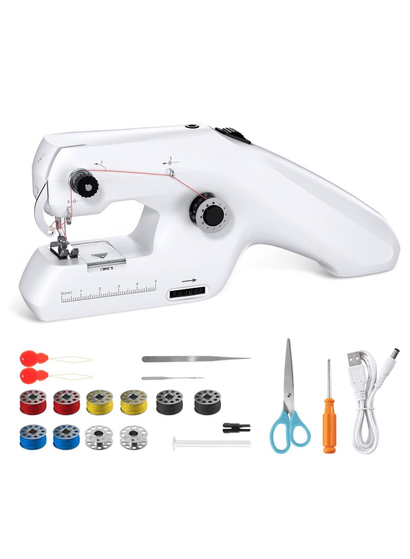 SYOSI Handheld Sewing Machine, Portable Mini Sewing Machine, Machine Electric Stitch Tool, Electric Sewing Machine with Sewing Accessories, Suitable for Clothing, Curtains, Denim, Leather(White)  - Image 1