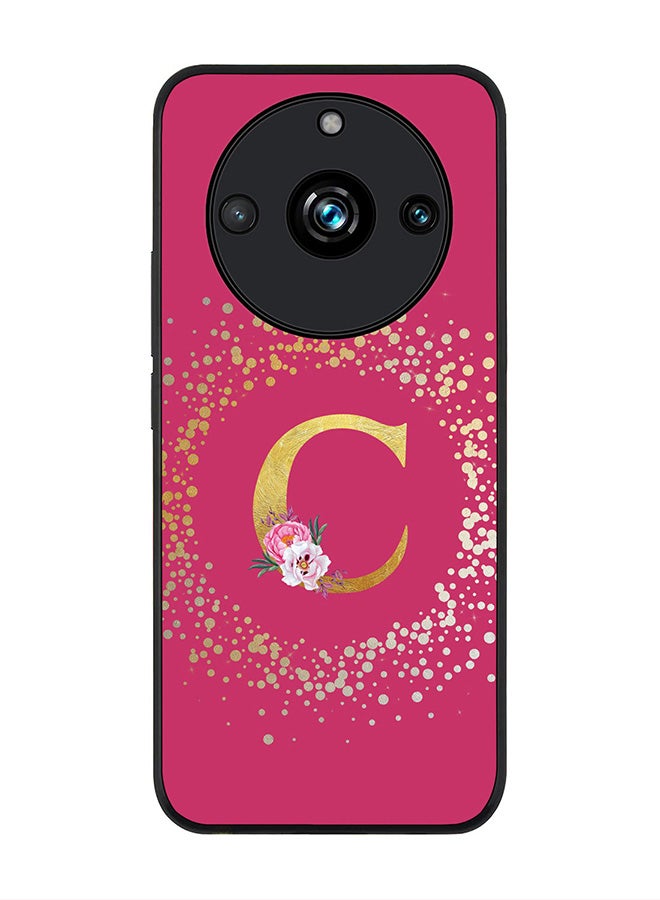Stylizedd Rugged Black Edge case for Realme 11 Pro/Realme 11 Pro+, Slim fit Flexible   Custom Monogram Initial Letter Floral Pattern Alphabet - C (Dark Pink Rose) - Image 1
