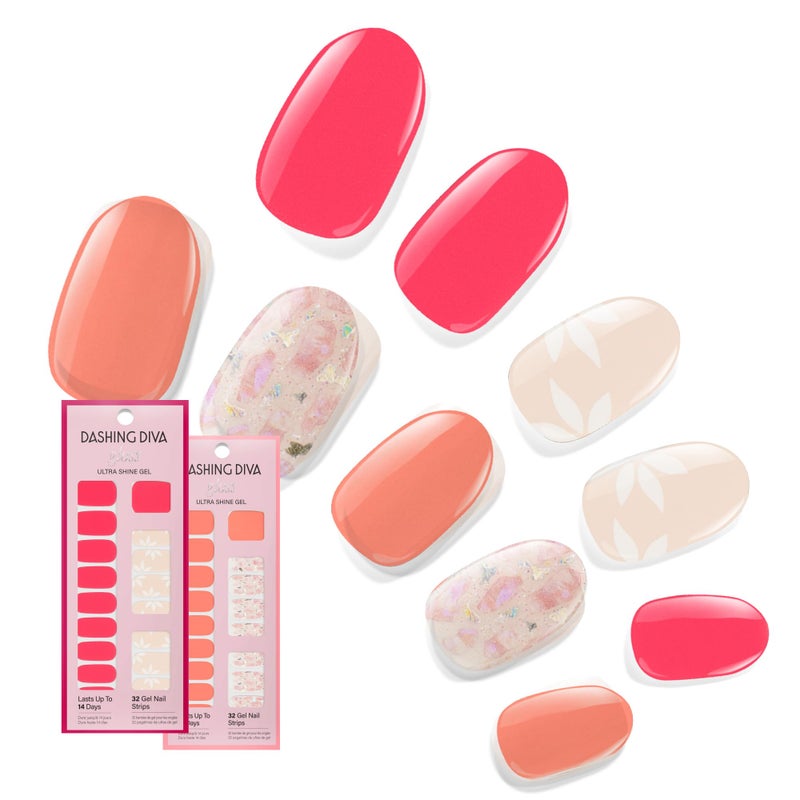 Dashing Diva Gloss Nail Strips Bundle - The Vivids Collection - Fruit Punch Petals & Papaya Breeze - UV Free, Chip Resistant, Long Lasting Gel Stickers - Contains 2 Sets - Image 1