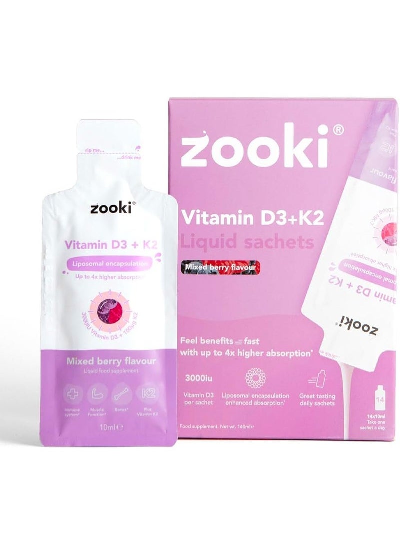 Zooki 3000iu Liposomal Vitamin D3 + K2 Liquid Sachets Vegan (Mixed Berry Flavour