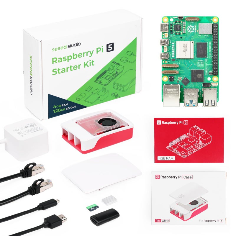 Seeed Studio Raspberry Pi 5 Starter Kit 4GB RAM128GB Micro SD Card preLoaded with 64bit Raspberry Pi OS