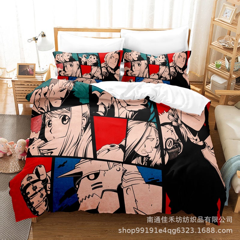 Cartoon Steel Alchemist Cartoon Animation Digital Printing Quilt Cover Three-Piece Bedding Kit - Image 1