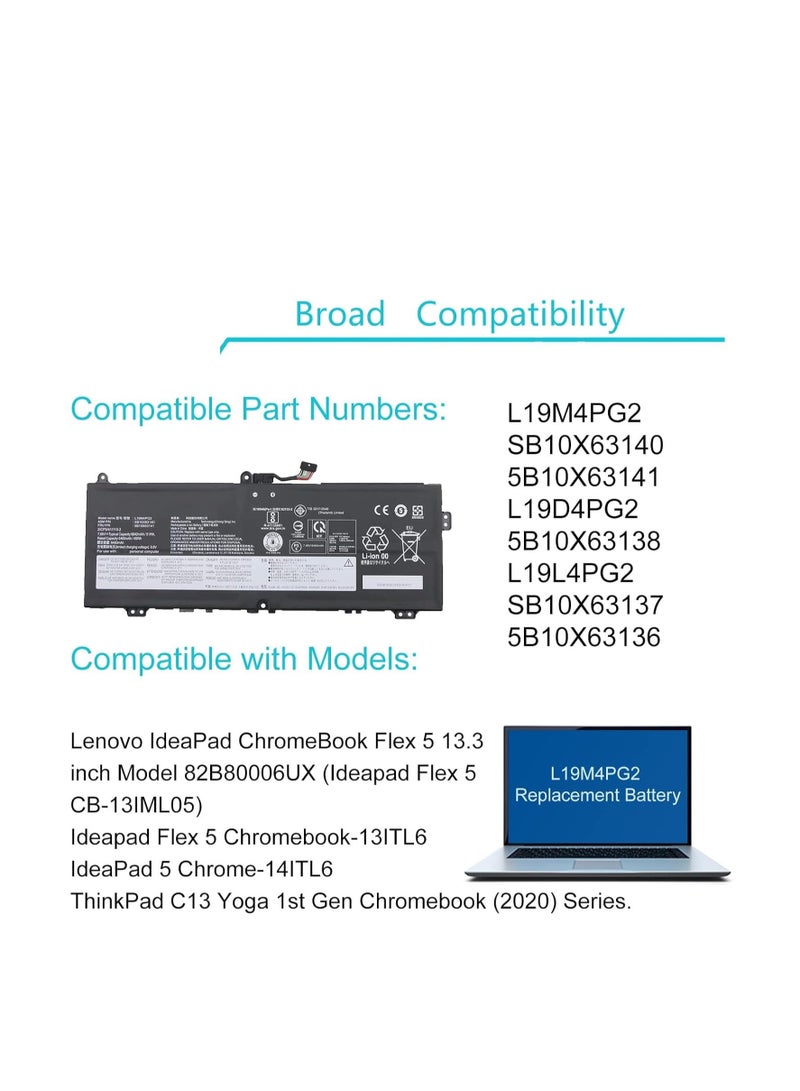 Terabyte L19M4PG2 SB10X63140 5B10X63141 L19D4PG2 5B10X63138 L19L4PG2 SB10X63137 5B10X63136 Laptop Battery Compatible with Lenovo IdeaPad ChromeBook Flex 5 13.3 inch Series - Image 2