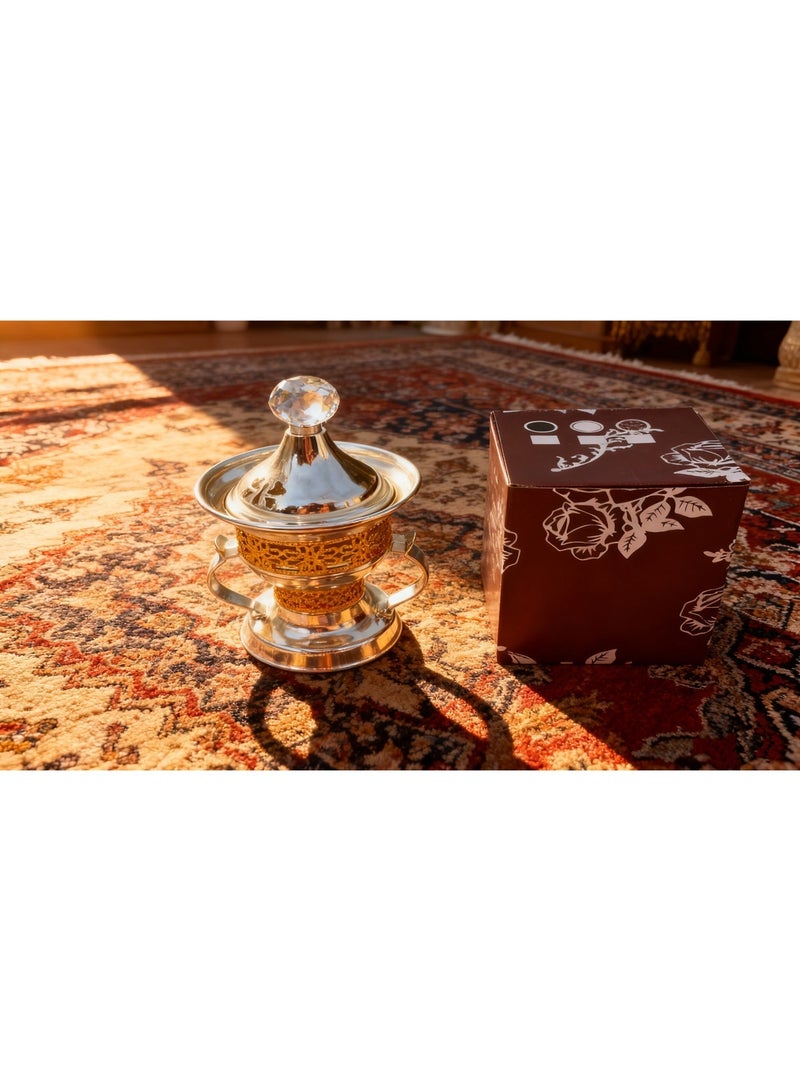 Firasa Ramadan Metal Bakhoor Incense Burner, Oud Frankincense Resin Burner,Charcoal Incense Burner - for Yoga, Spa Aromatherapy, Office & Home Decor - Image 3