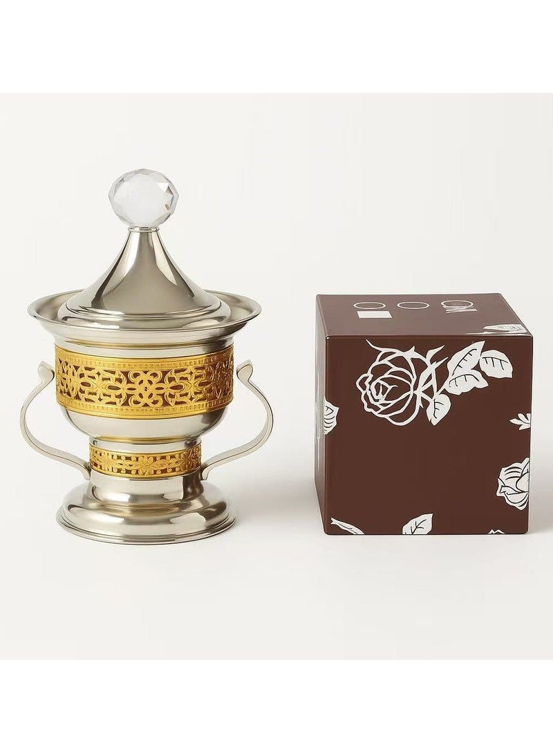 Firasa Ramadan Metal Bakhoor Incense Burner, Oud Frankincense Resin Burner,Charcoal Incense Burner - for Yoga, Spa Aromatherapy, Office & Home Decor - Image 2