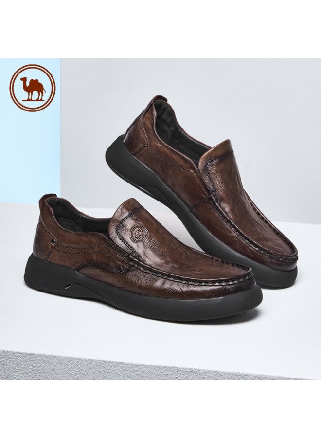 CAMELJEANS Luotuopai Men's Casual Soft-soled Leather Shoes, Business Comfortable Cowhide Slip-on Men's Shoes, P15a155004, Brown, Size 41 - Image 1