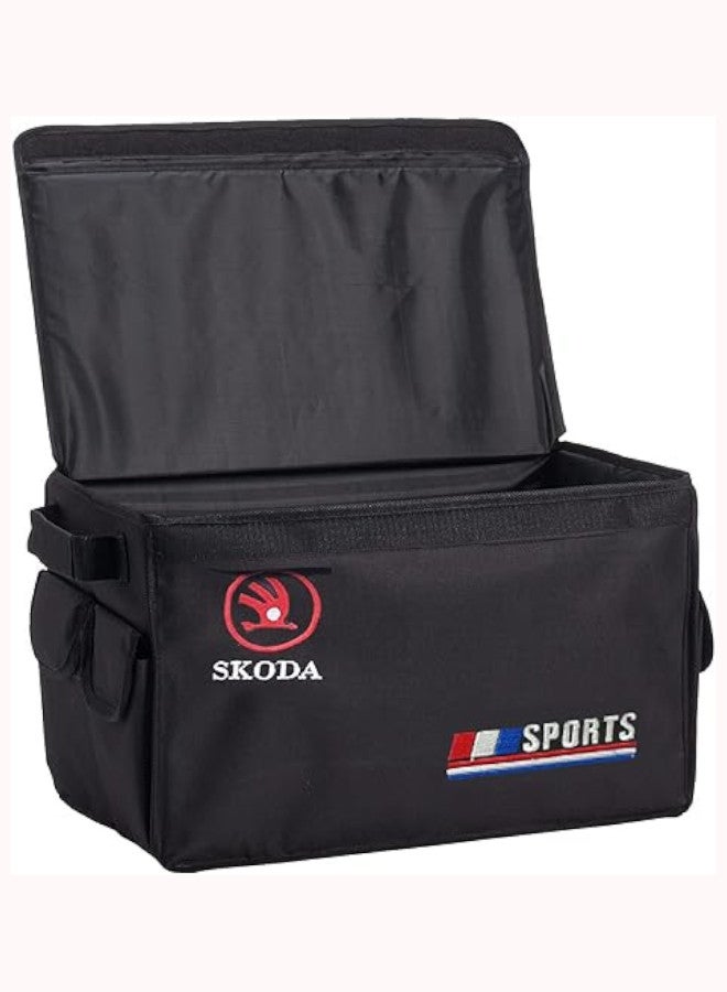 صندوق تخزين منظم لصندوق السيارة الخلفي قابل للطي مع جيوب صغيرة وفتحات، اسود×متعدد الالوان (سكودا ) - Image 1