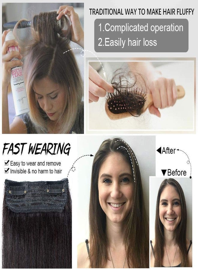FEIPRO Real Human Hair Silky Straight Short Hair Extensions Natural Invisible Lady Parts Frontal Bangs Toppers for Women Men With Thinning Hair Short Hair 4"#P12/613 Golden Brown/Bleach Blonde - Image 4