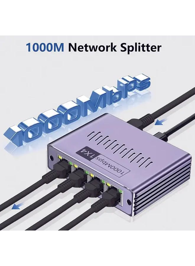 Purple Grey Gigabit Ethernet Switch 4 Port Network Distributor Plug And Play For Home Office - Image 1